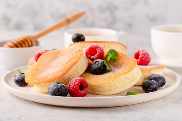 Japanese soft pancakes with berries