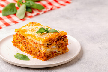 Traditional lasagna with bolognese sauce