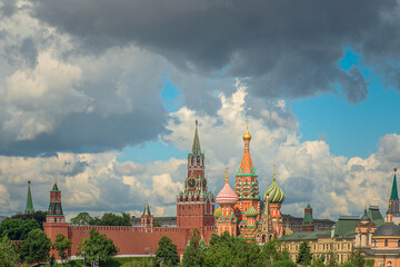 St. Basil's Cathedral and Kremlin Walls and Tower in Red square.