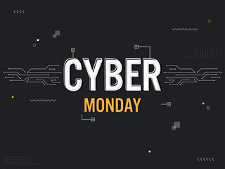 Cyber Monday Text With Digital Lines On Black Background For Advertising.