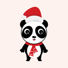 Cute Panda Bear as Santa on White Background.