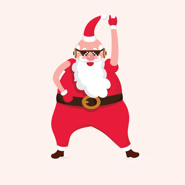 Cool Santa Clause wearing Black Goggles, Happy and Dancing.