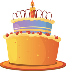 Candle cake. Cartoon birthday party invitation element