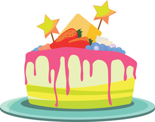 Fruit cake desorated with stars. Event celebration sweet symbol