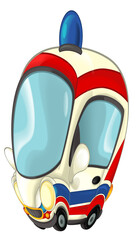 cartoon scene with funny looking ambulance truck illustration for children
