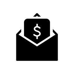 Envelope with Payment Bill Silhouette Icon. Dollar Bill Black Pictogram. Financial Reward, Payment and Transfer Icon. Opened Envelope with Money. Isolated Vector illustration