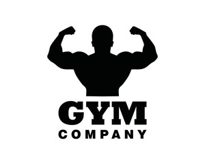 Muscular bodybuilder fitness icon vector silhouette. Bodybuilder athlete showing muscular hands icon logo. GYM fitness icon vector.