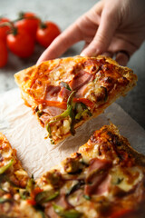 Traditional homemade meat pizza with capsicum