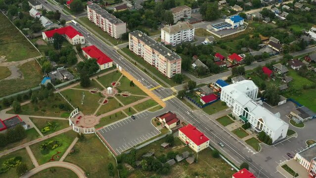 Khoiniki, Belarus. Aerial View Skyline In Summer Season.
