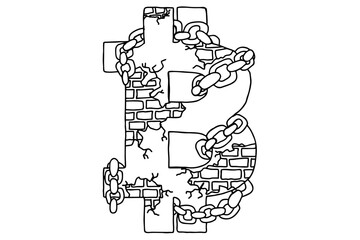 Bitcoin Line Art with Chain Theme Vector