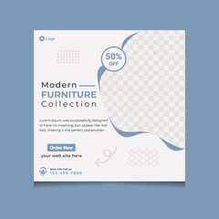 Modern furniture collection selling social media post templates. Furniture selling promotional web banner design. Furniture business advertisement template.