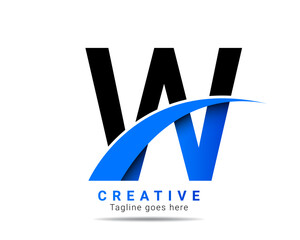 Abstract initial blue color W letter alphabet logo. W letter logo for company brand identity, travel, logistic, business logo template