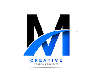 Abstract initial blue color M letter alphabet logo. M letter logo for company brand identity, travel, logistic, business logo template