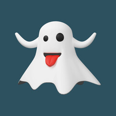 Obraz premium 3D Render Of Funny Ghost Character Element On Blue Background.