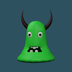 3D Render Of Cartoon Monster With Horns Element On Blue Background.