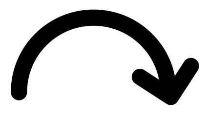 Thin curved arrow line icon. Black arrow indicating a right turn. Right direction pointer