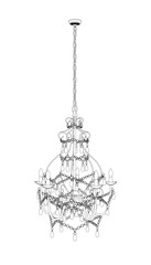 Outline of a vintage chandelier from black lines isolated on a white background. Front view. 3D. Vector illustration.