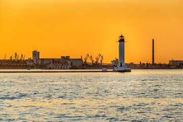 A view at the new Vorontsov lighthouse in the Black Sea port of Odessa, Ukraine.