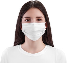 White surgical mask mockup on nurse, png medical respirator isolated on background