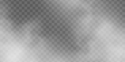 Special effect of steam, smoke, fog, clouds. Abstract gas on transparent background, vapor machine steam or explosion dust, dry ice effect, condensation, fume. Vector illustration.