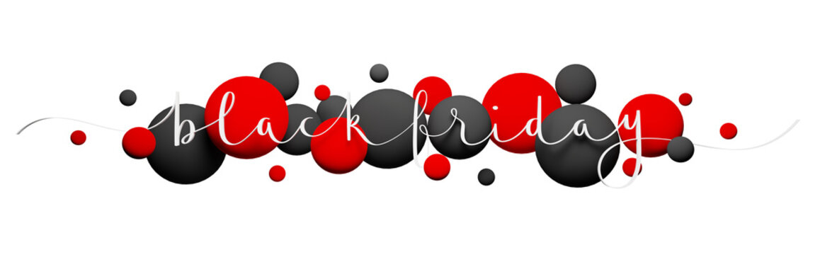 BLACK FRIDAY white brush calligraphy banner with red and black balloons on transparent background
