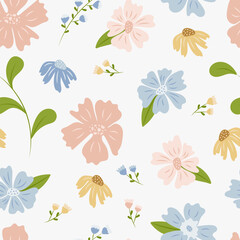 seamless pattern on a light background pink and blue flowers .vector

