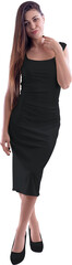 Mock-up of a black tight dress, medium length on a girl in heels, png, isolated on background, front view.