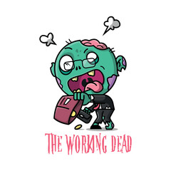 A CREEPY ZOMBIE WORKER WITH HIS EMPTY WALLET CARTOON ILLUSTRATION