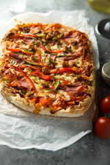 Traditional homemade meat pizza with capsicum