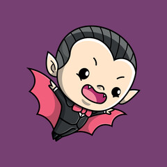 SCARY DRACULA IS FLYING CARTOON ILLUSTRATION