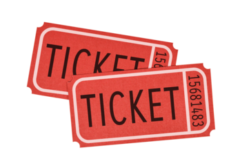 Two old fashioned red tickets on transparent background