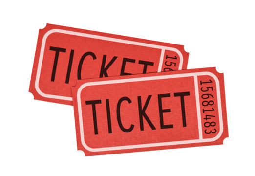 Two old fashioned red tickets on transparent background