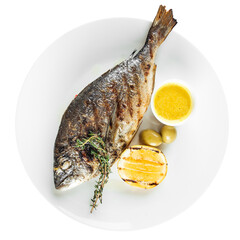 Plate of gourmet grilled dorada fish