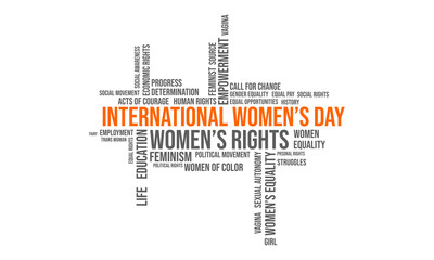 Woman word cloud vector illustration design l Word art for womens day or mothers day l Feminity l Femaleness l Mum l Female l Womanhood l Motherhood l Mothers Day l Womens Day l 8th march