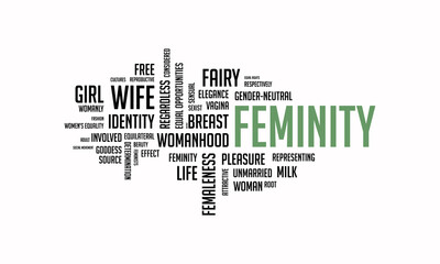 Woman word cloud vector illustration design l Word art for womens day or mothers day l Feminity l Femaleness l Mum l Female l Womanhood l Motherhood l Mothers Day l Womens Day l 8th march