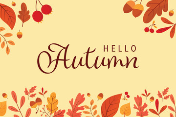 Autumn background illustration vector. Flat background of autumn.