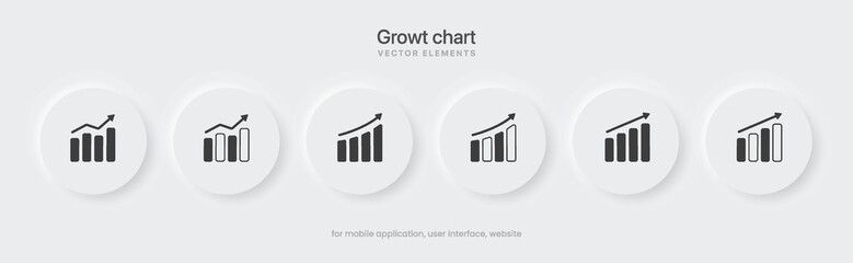 Obraz premium 3d financial analysis stats icon set. Growing graph. Business chart symbol. Growths chart collection. Progress bar. Bar diagram. Growth success arrow icon. Progress symbol. Chart increase.