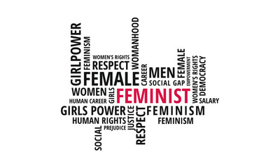 Woman word cloud vector illustration design l Word art for womens day or mothers day l Feminity l Femaleness l Mum l Female l Womanhood l Motherhood l Mothers Day l Womens Day l 8th march