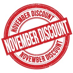 NOVEMBER DISCOUNT text written on red round stamp sign