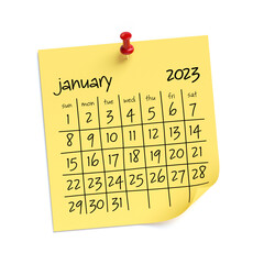 January 2023 Calendar. Isolated on White Background. 3D Illustration