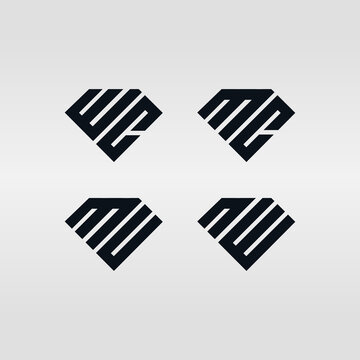 Diamond with Letter WC MC MU NW Telmplate Logo Icon Design Ideas