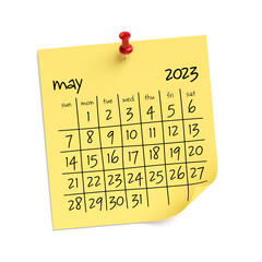 May 2023 Calendar. Isolated on White Background. 3D Illustration