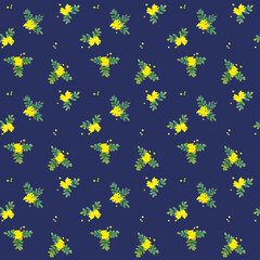 ミモザ（フサアカシア）のパターン　手描き水彩イラストの花柄テキスタイル