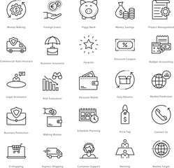 Banking and Finance Line Vector Icons 
