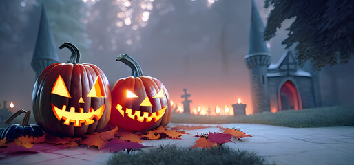 Horrific Halloween Pumpkin Graveyard Wallpaper Background Halloween Season Digital Illustration