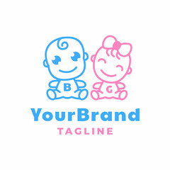 Baby Boy and Girl Sitting for Baby Care Store Logo