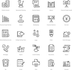 Banking and Finance Line Vector Icons 

