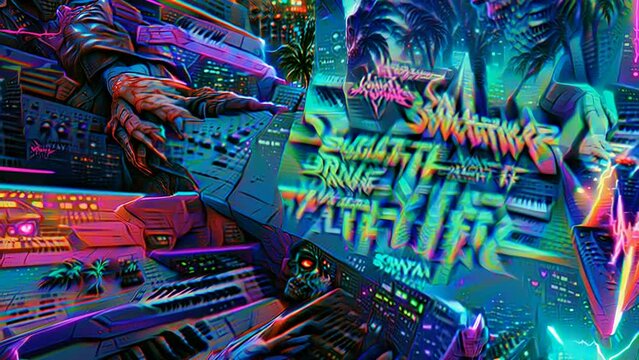 Abstract animation of a skull with synthwave style. Impressionism digital painting. AI generated NFT crypto art. 