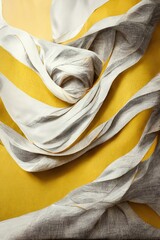 Abstract modern minimal white yellow background with folded cloth macro,3d illustration