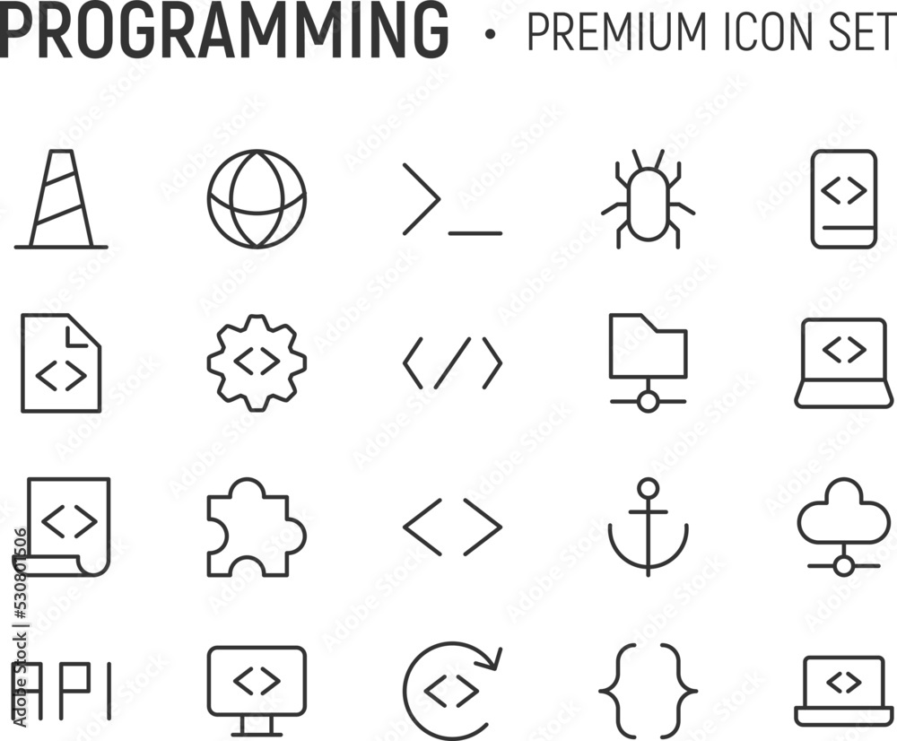 Poster editable vector pack of programming line icons.